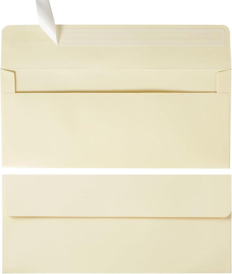 Wishop 50 Pack #10 Business Envelopes Self Seal 4x9 Standard Envelopes for Business, Invoices, Letter Mailing, 4 1/8 x 9 1/2 Inches (Cream Color, 4.13 x 9.49) - Image 1